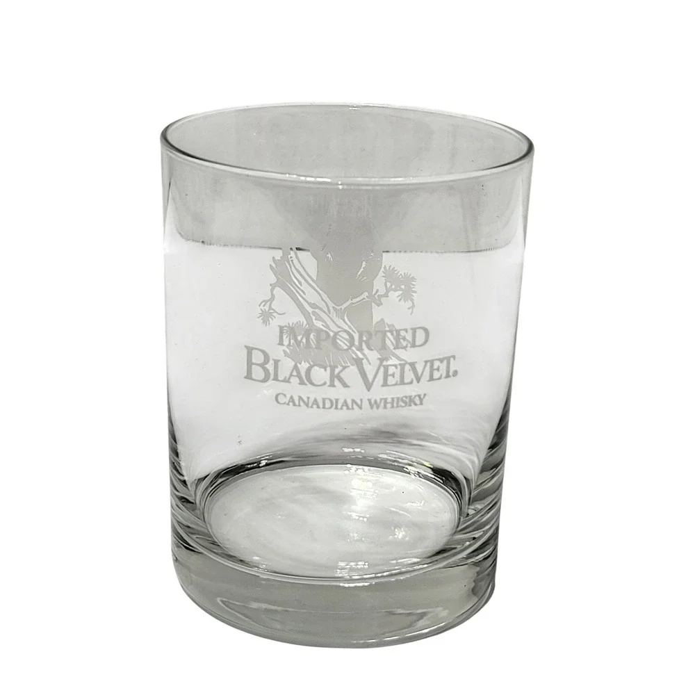 Black Velvet Canadian Whisky Rocks Glass Etched Bear Logo Lowball‎ Barware Clear